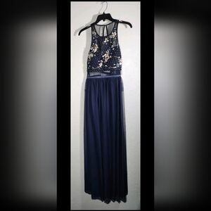 Embellished Navy Two-Piece Evening Dress